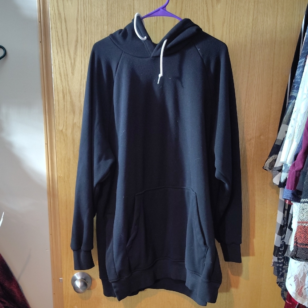 Warm Black Hoodie with White Drawcords